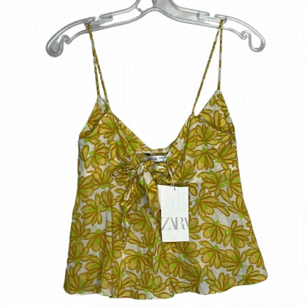 ZARA Floral Front Knot Bow Crop Top Camisole Lightweight